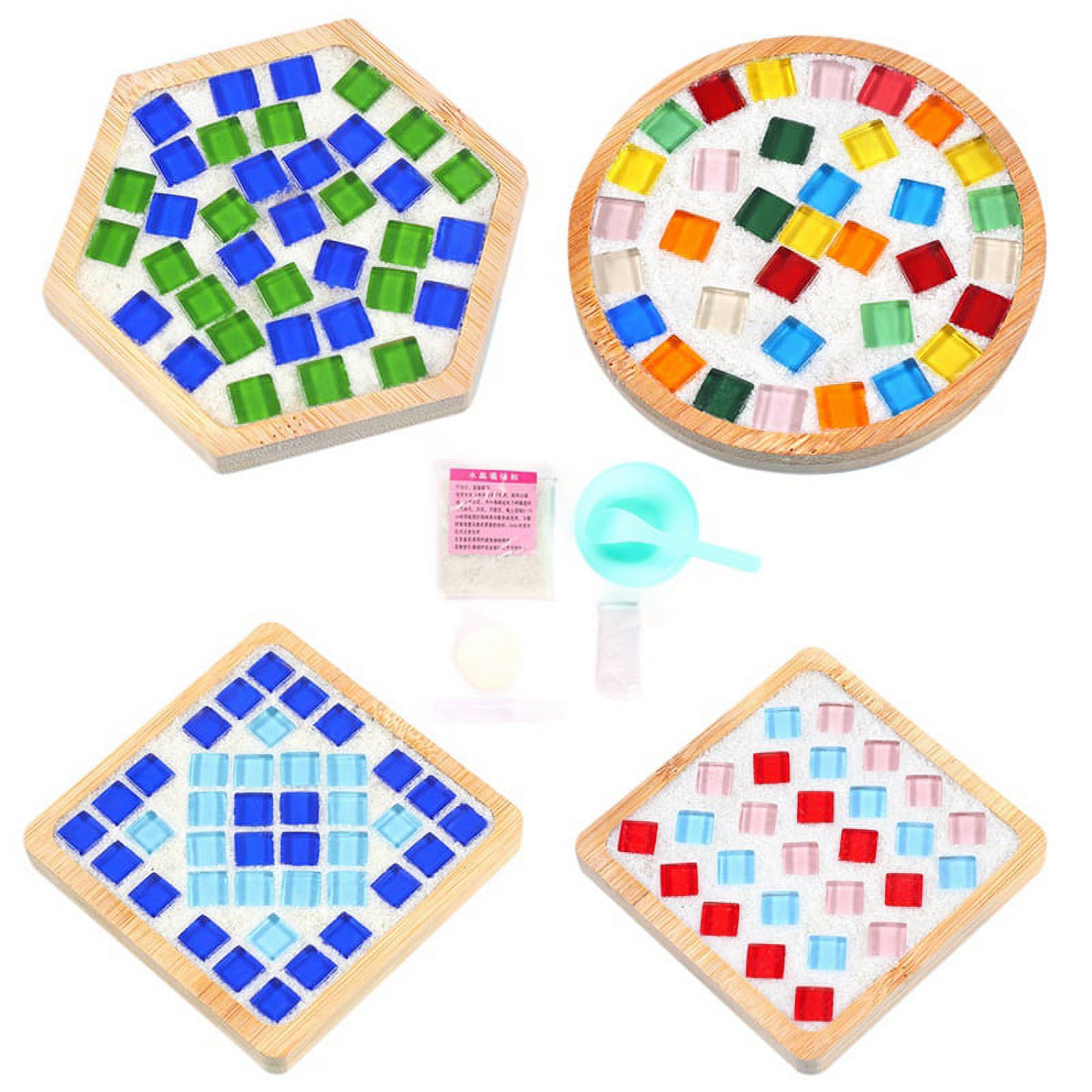 4 Sets DIY Glass Mosaic Coaster Tiles for Crafts Mixed Color Mosaic