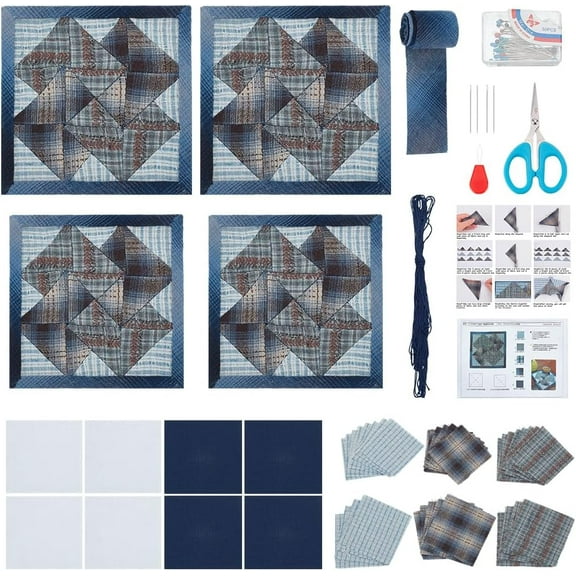 4 Sets DIY Sashiko Kit Sashiko Patchwork Coasters Kit Sashiko Practice Project Kit with Instructions Beginners Adults Coaster Making Kit Coaster Art Craft Supplies Home Handcraft