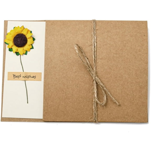 4 Sets Dried Flower Paper Thank You Greeting Cards with Kraft Paper Envelopes Rectangle Yellow 170x120x1mm Yellow