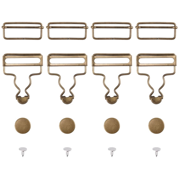 4 Sets Durable Metal Overall Buckles Replacement, 1.5" Overall Clasp Replacement with Adjustable Slide Buckles and Buttons for Jeans Suspender, Bib Pants, DIY Sewing Accessories (Bronze)