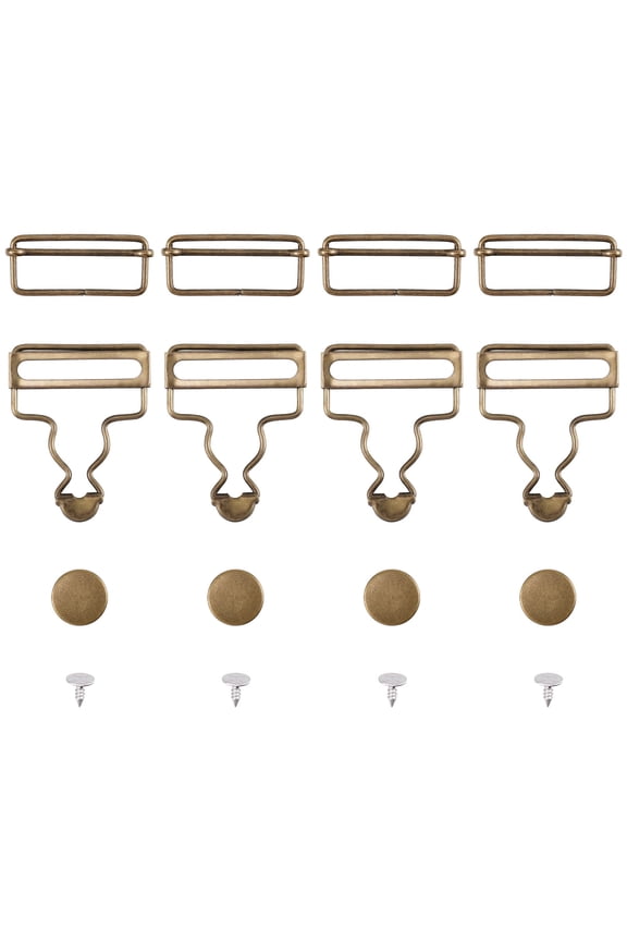 4 Sets Durable Metal Overall Buckles Replacement, 1.5" Overall Clasp Replacement with Adjustable Slide Buckles and Buttons for Jeans Suspender, Bib Pants, DIY Sewing Accessories (Bronze)
