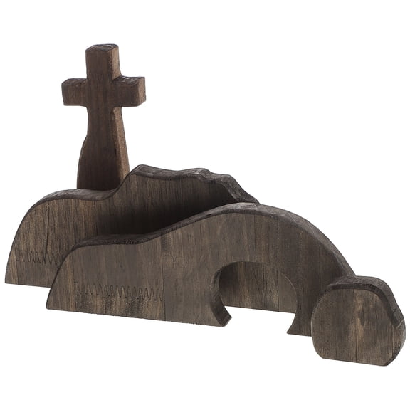 4 Sets Easter Scene and Cross Decoration Wooden Easter Jesus Sign Tiered Tray Decorations