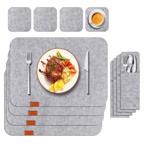 4 Sets  Elegant Grey Felt Dining Mat Set Functional Home Kitchen Accessories