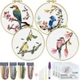 thumbnail image 1 of 4 Sets Embroidery Kit for Beginners,Hummingbird and Flower Cross Stitch Set for Include Embroidery Cloth Hoops Threads for Craft Lover Hand Stitch (Flowers and Birds), 1 of 4