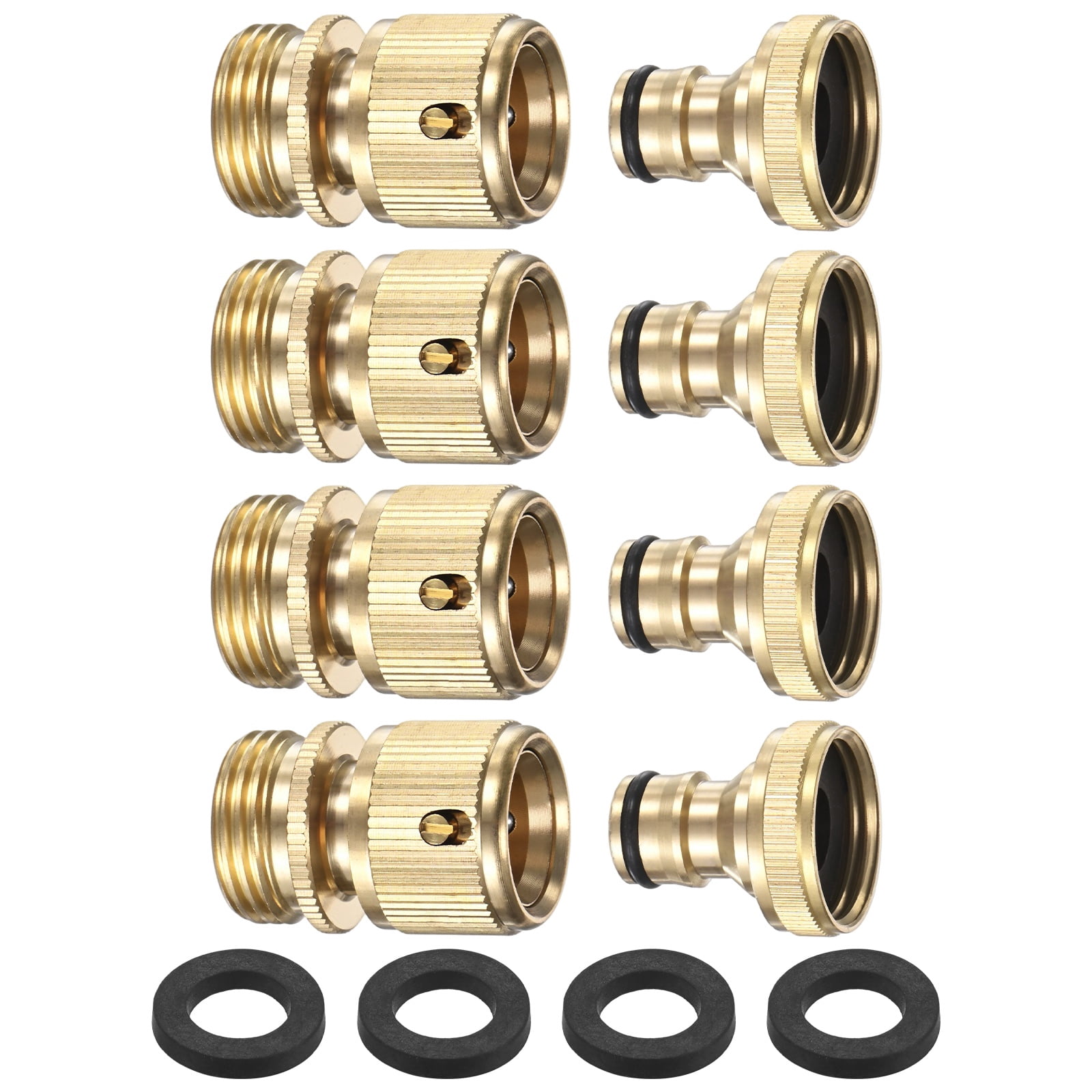 4 Sets Garden Hose Quick-Connect, 3/4 Inch GHT Solid Brass Water Hose Fitting