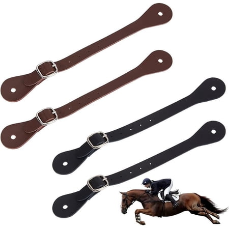 4 Sets Genuine Leather Spur Straps with Clasp Coconut Brown/Black Boot Straps Equestrian Boot Accessories with Adjustable 6-Hole for Equestrian Competition Men Women Boot Accessories DIY