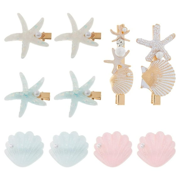 4 Sets Hair Accessories Shell Pearl Starfish Hair Clips Resin Beach Seastar Rhinestone Hairpins DIY