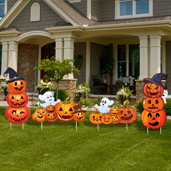 4 Sets Halloween Yard Signs: Pumpkin, Ghost Decor, Trick or Treat Props, Fun Party Favors for Homeschooling
