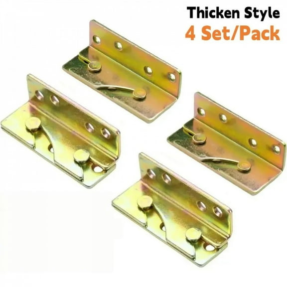 4 Sets Heavy Duty Bed Rail Brackets Non-Mortise Bed Frame Fasteners Interlock Hanging Buckle Wooden Furniture Hinges Connector