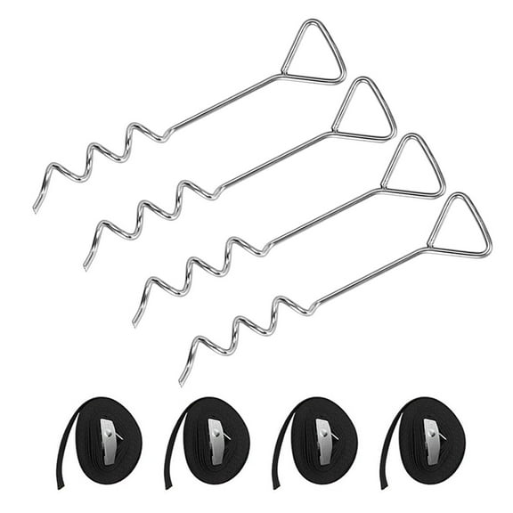 4 Sets Heavy Duty Trampoline Anchor Stakes Ground Anchor Kit - Stainless Galvanized Steel Stakes For Trampoline Garden Camp Swing With 4 Strong Straps