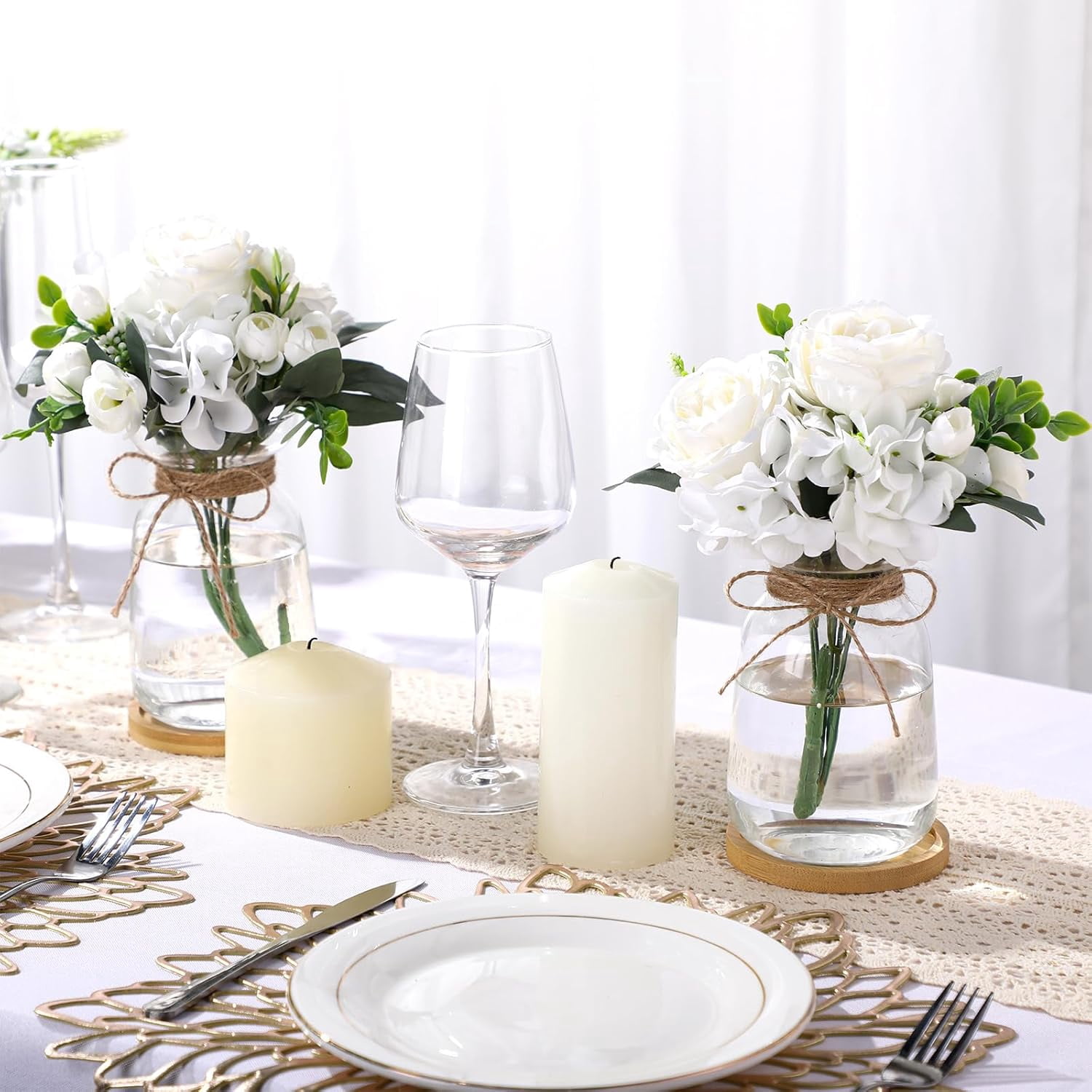 4 Sets Hyacinth Glass Vase with Bamboo Coaster Rope Hyacinth Avocado ...