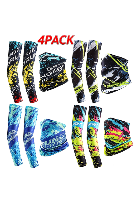 4Pack Ice Silk Cooling Arm Sleeves and Face Covering Neck Gaiter Scarf Mask for Summer UV Protection