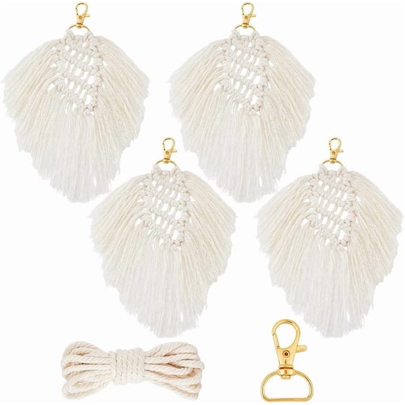 4 Sets Keychain Making Kit Macrame Keychain Kits Instruction Included Keychain Making Kit with Gold Key Ring Boho Style Macrame Kit for Beginners Adults Handbags DIY Hanging Ornament Decor