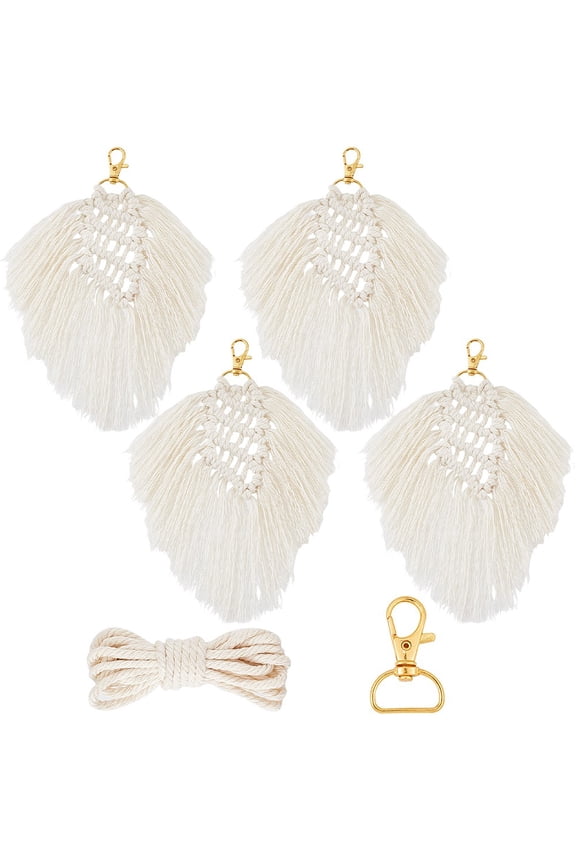 4 Sets Keychain Making Kit Macrame Keychain Kits Instruction Included Keychain Making Kit with Gold Key Ring Boho Style Macrame Kit
