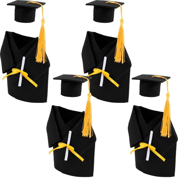Masteelf 4 Sets of Mini Graduation Cap Bottle Toppers Doctoral Hat Wine Bottle Covers