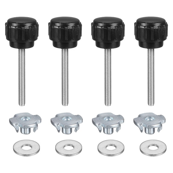 4 Sets Knurled Clamping Knobs with Washers & T-Nuts, M3 x 25mm Metric 14mm Plastic Head 304 Stainless Steel Stud Male Thread Thumb Screw on Type Head Threaded Hand Bolt Stud Knobs