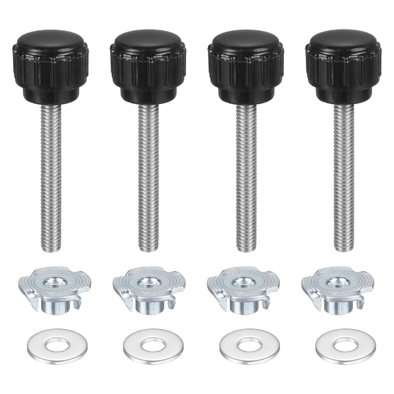4 Sets Knurled Clamping Knobs with Washers & T-Nuts, M4 x 30mm Metric 14mm Plastic Head 304 Stainless Steel Stud Male Thread Thumb Screw on Type Head Threaded Hand Bolt Stud Knobs