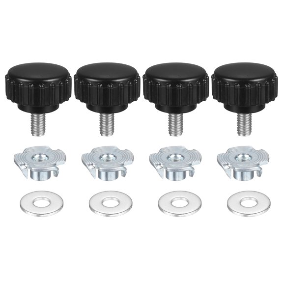 4 Sets Knurled Clamping Knobs with Washers & T-Nuts, M4 x 8mm Metric 18mm Plastic Head 304 Stainless Steel Stud Male Thread Thumb Screw on Type Head Threaded Hand Bolt Stud Knobs
