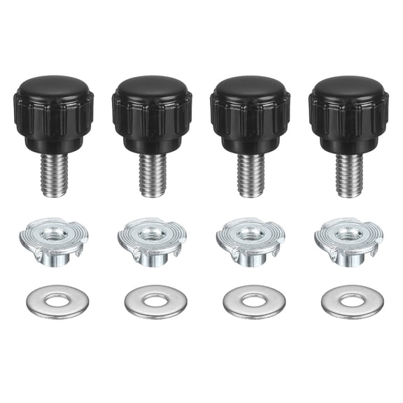 4 Sets Knurled Clamping Knobs with Washers & T-Nuts, M5 x 10mm Metric 14mm Plastic Head 304 Stainless Steel Stud Male Thread Thumb Screw on Type Head Threaded Hand Bolt Stud Knobs
