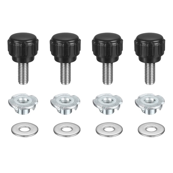 4 Sets Knurled Clamping Knobs with Washers & T-Nuts, M5 x 12mm Metric 14mm Plastic Head 304 Stainless Steel Stud Male Thread Thumb Screw on Type Head Threaded Hand Bolt Stud Knobs