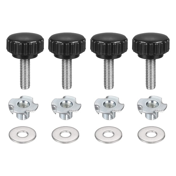 4 Sets Knurled Clamping Knobs with Washers & T-Nuts, M6 x 20mm Metric 22mm Plastic Head 304 Stainless Steel Stud Male Thread Thumb Screw on Type Head Threaded Hand Bolt Stud Knobs
