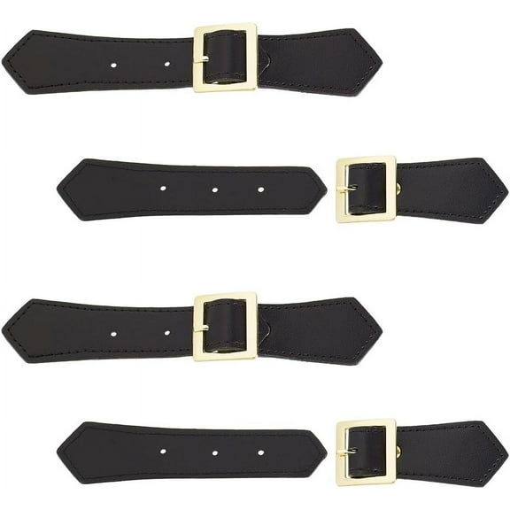 4 Sets Leather Sew-On Toggle Closures - Black Imitation Leather Buckle Vintage Buttons Metal Clasp Fasteners - Replacement Snap for Coat Jacket DIY Black