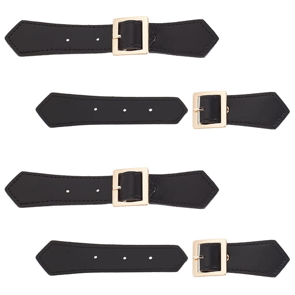 4 Sets Leather Sew-On Toggle Closures - Black Imitation Leather Buckle Vintage Buttons Metal Clasp Fasteners - Replacement Snap