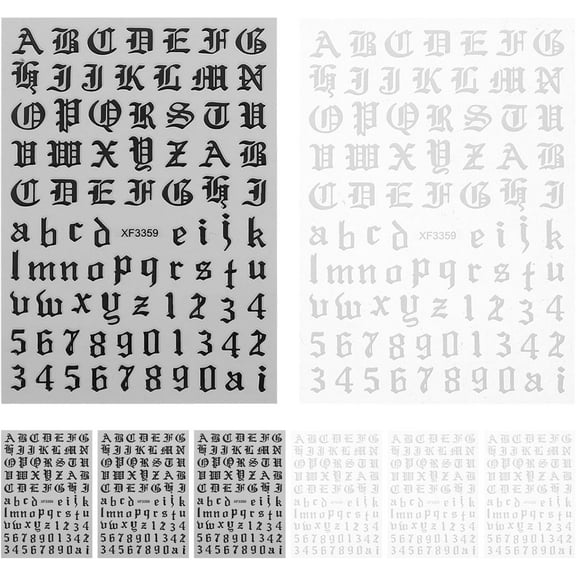 4 Sets Letters and Number Nail Stickers Tip Nail Art Adhesive Decals Nail Wrap Manicure Alphabet Stripe (Black and White in 1 Set)