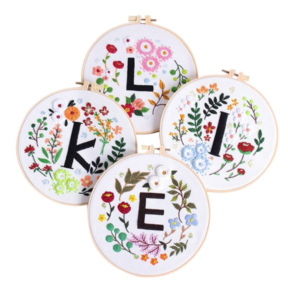 4 Sets Like/Dear Letter Stick and Stitch Embroidery Kit Alphabet Letter Practice Embroidery Kit for Beginners Adults, Learn to Embroider Kit Adult Beginners