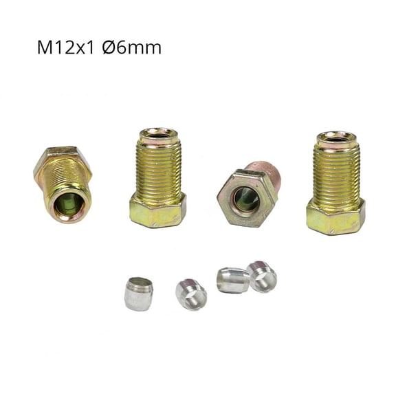 4 Sets - M12x1 ø6mm Fitting and Double Taper Joint for Dual Fuel Vehicles, Steel Tube Connectors