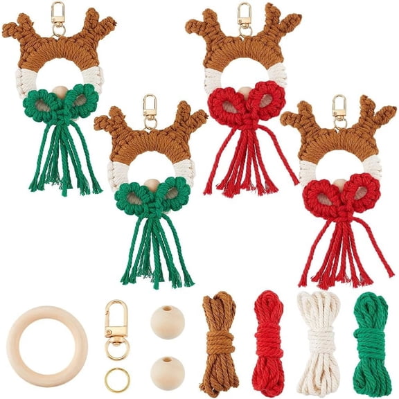 4 Sets Macrame Keychain Making Kit Christmas Keychain Kit Macrame Christmas Ornaments Macrame Keychains with Instructions Macrame Keychain Kits for Handbags DIY Hanging Ornament Decor for DIY