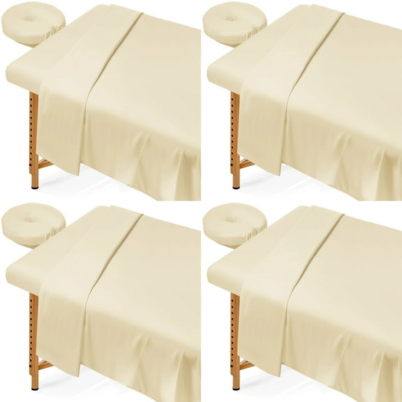 4 Sets Massage Table Sheets, 3-Piece Set Massage Bed Fitted Sheet Flat Sheet Fitted Face Rest Cover, Soft Elastic Massage Bed Cover for Beauty Salon Skin Care Center, Universal Size, Machine Wash