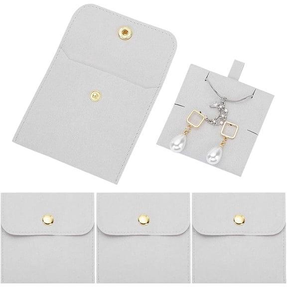 4 Sets Microfiber Packing Button Bags 3.14x3.14 Jewelry Envelope Pouches with Insert Pad Square Jewelry Packing with Button Smal Jewelry Gift Bags for Bracelet Necklace Earrings Light Grey Black 1box