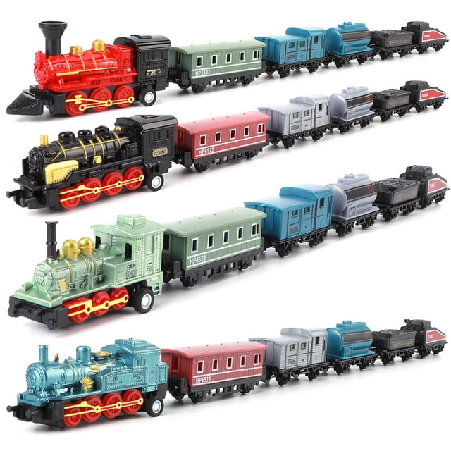 4 Sets Mini Trains Toy Pull Back Steam Trains Model Set Assorted Styles ...