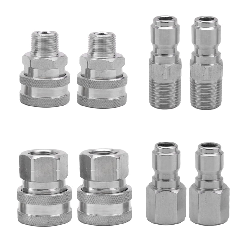 4 Sets NPT 3/8 in. Stainless Steel Male and Female Quick-Connect Kits ...