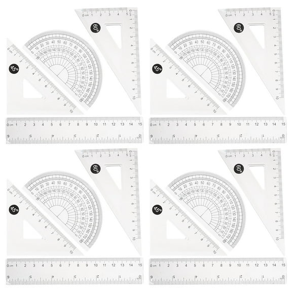 4 Sets Office Supplies Protractor Transparent Ruler Triangular Scale Precision Student