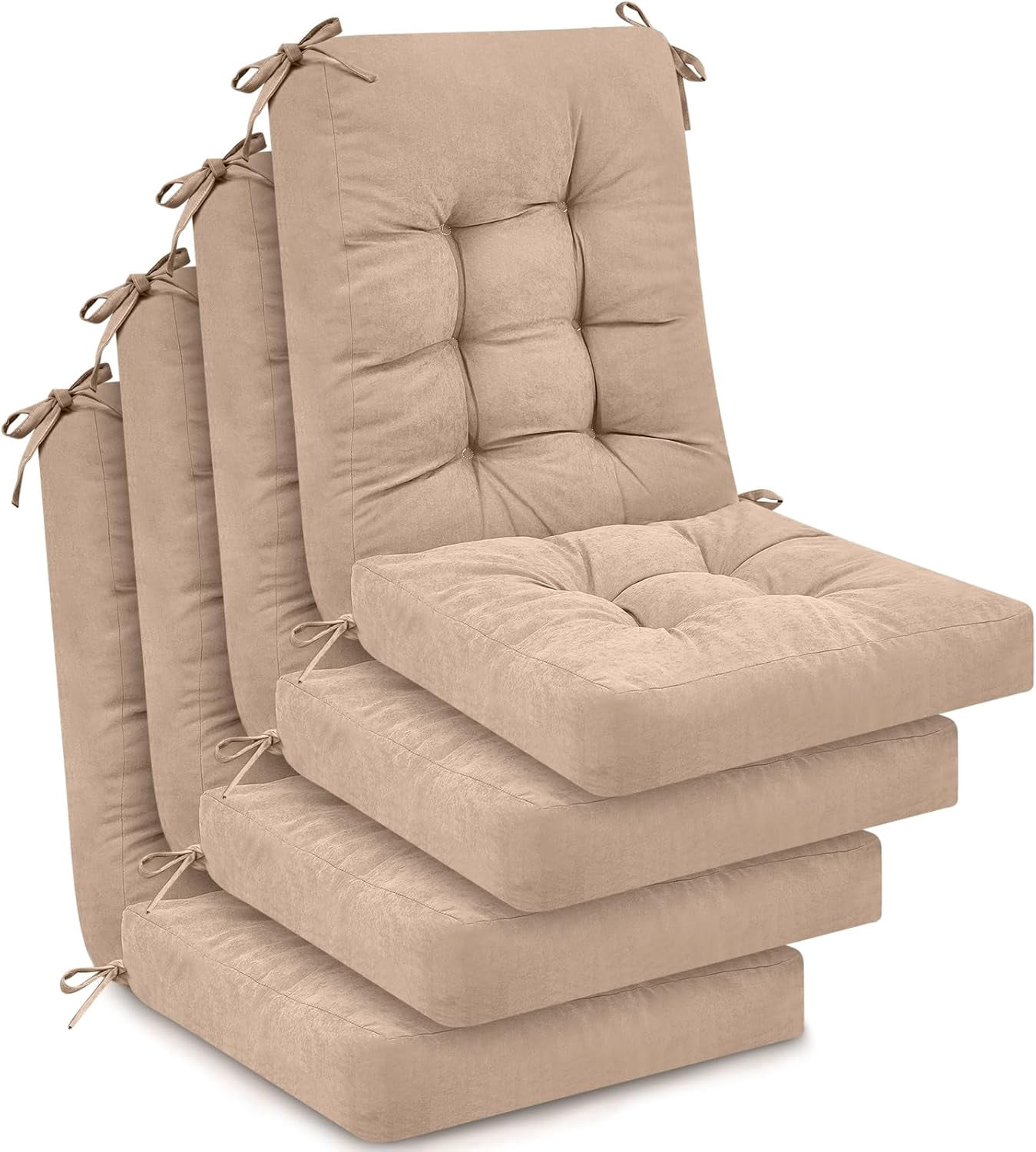 4 Sets Outdoor Patio Chair Cushions Seat High Back Tufted Pillow Replacement Rocking Chair Cushions Pads for Patio Summer Seasonal Indoor Home Office(Beige Apricot)