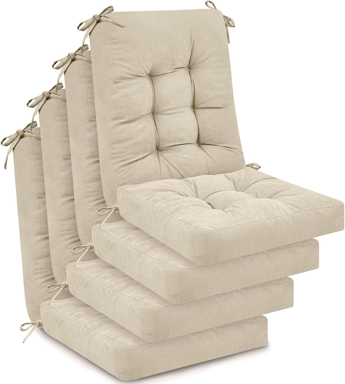 4 Sets Outdoor Patio Chair Cushions Seat High Back Tufted Pillow Replacement Rocking Chair Cushions Pads for Patio Summer Seasonal Indoor Home Office(Beige)