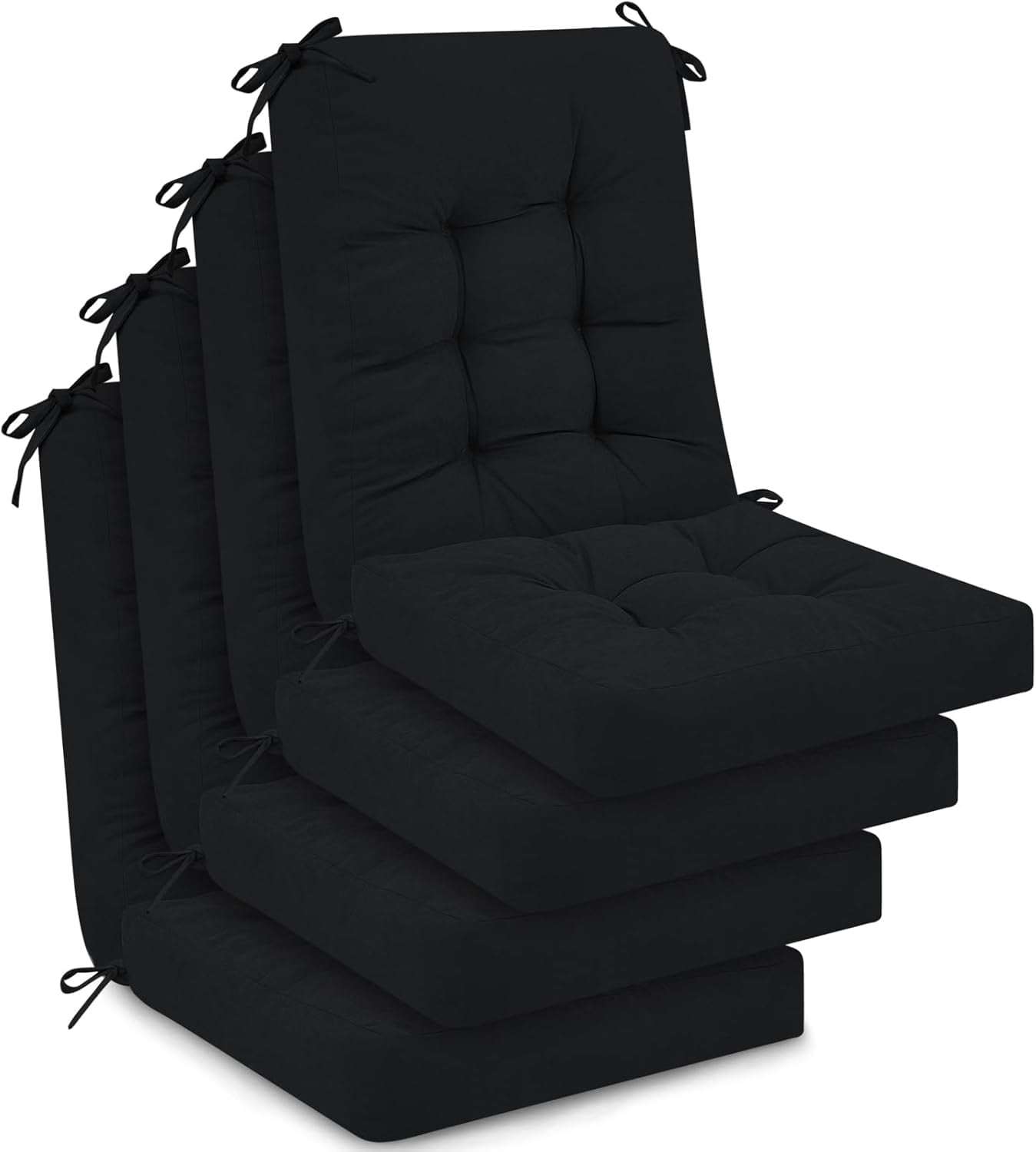 4 Sets Outdoor Patio Chair Cushions Seat High Back Tufted Pillow Replacement Rocking Chair Cushions Pads for Patio Summer Seasonal Indoor Home Office(Black)