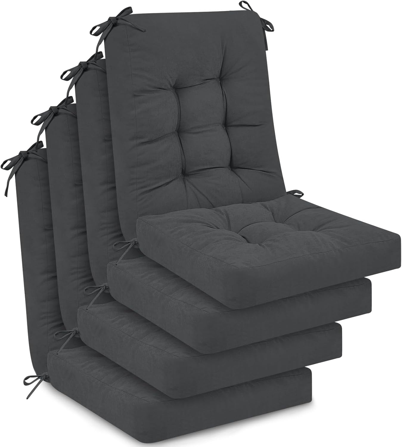 4 Sets Outdoor Patio Chair Cushions Seat High Back Tufted Pillow Replacement Rocking Chair Cushions Pads for Patio Summer Seasonal Indoor Home Office (Dark Gray)