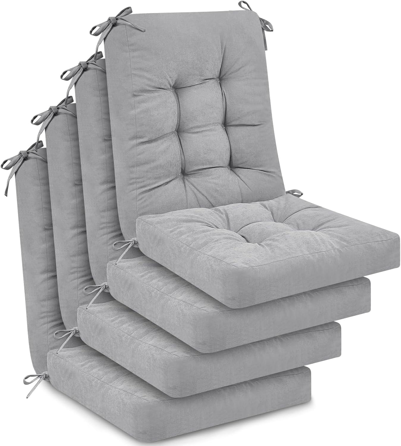 4 Sets Outdoor Patio Chair Cushions Seat High Back Tufted Pillow Replacement Rocking Chair Cushions Pads for Patio Summer Seasonal Indoor Home Office(Gray)