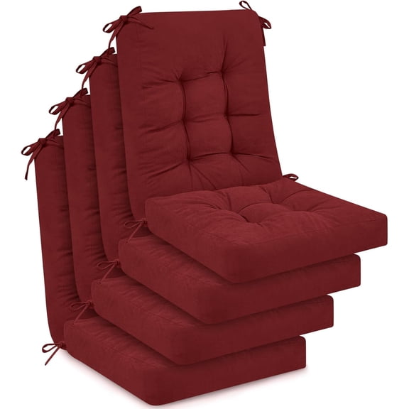 4 Sets Outdoor Patio Chair Cushions Seat High Back Tufted Pillow Replacement Rocking Chair Cushions Pads for Patio Summer Seasonal Indoor Home Office (Ruby Red)