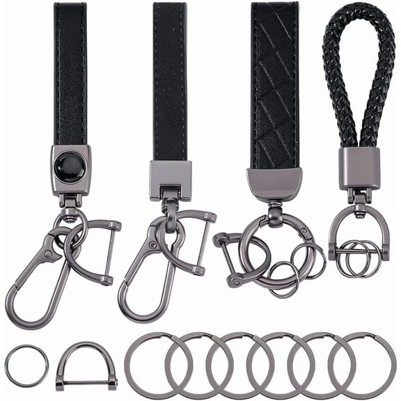 4 Sets PU Leather Keychain Universal Key Chains Kits with Screwdriver and Iron Split Rings Alloy Keychain Holder for DIY