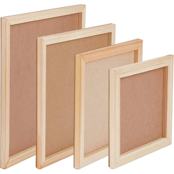 4 Sets Painting Board Photo Frames 3D Wood Frame 4 Sizes Wood Painting Panel Boards for Arts Craft BurlyWood