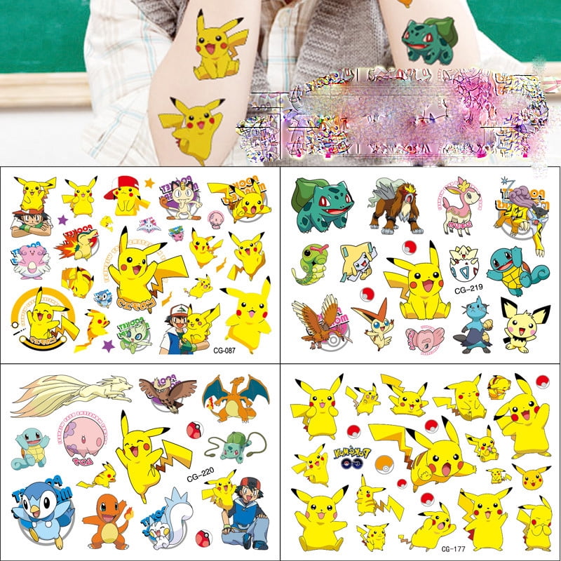 4 Sets Pikachu Temporary Tattoos, Temporary Tattoos for Kids Party ...