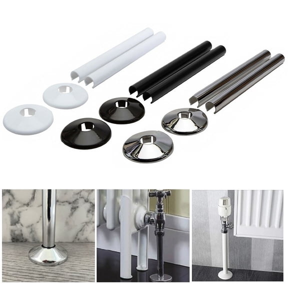 4 Sets Pipes Radiator Pipe Covers Sleeve 15mm Collars Cut Fit Bathroom Chrome