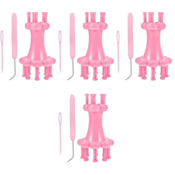 WRISTBIQUE Plastic Knitting Machine for DIY Use, Pink, Perfect for Sweaters and Scarves, 4Sets