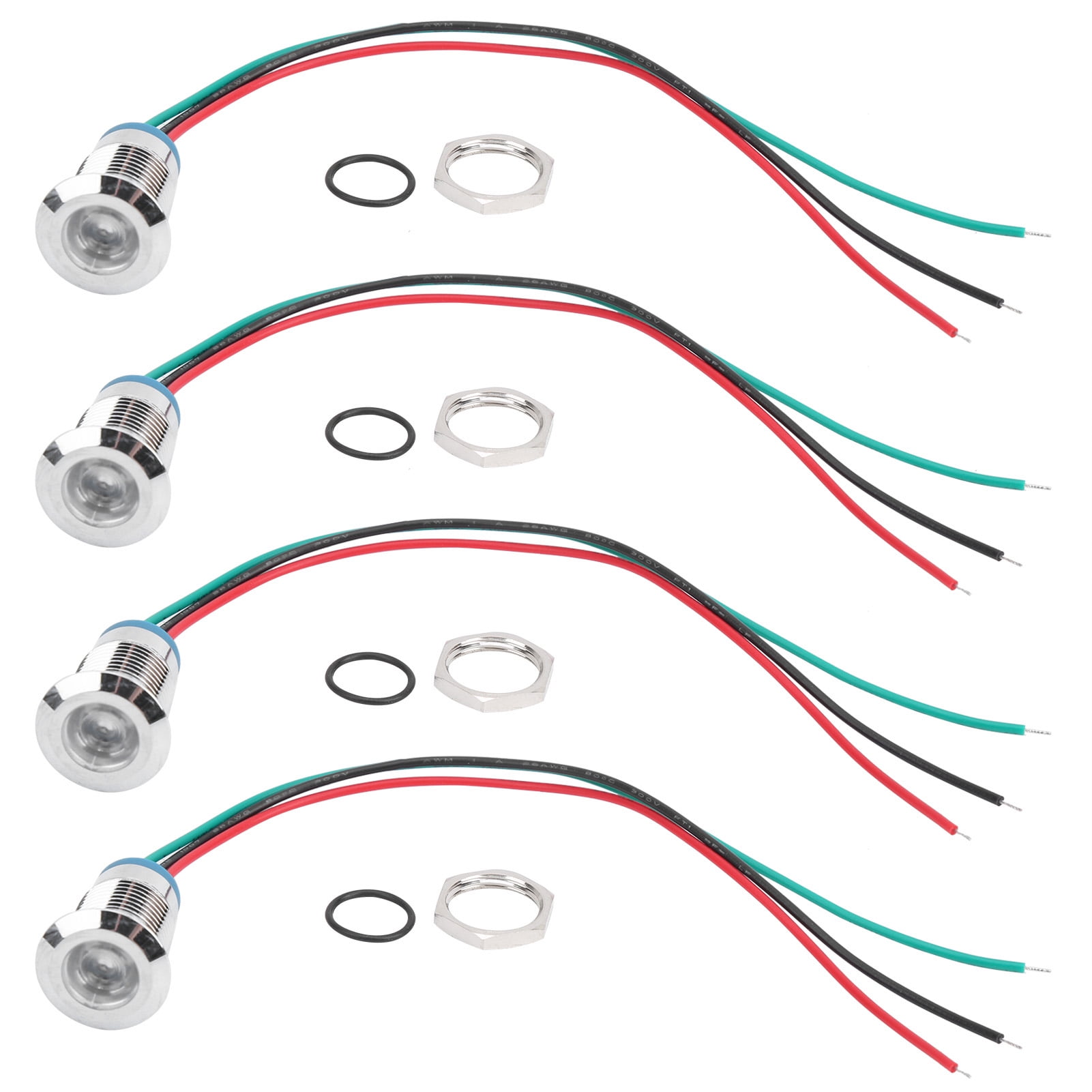 4 Sets PreWired Round LEDs Waterproof 2Color Light Common Anode Anode