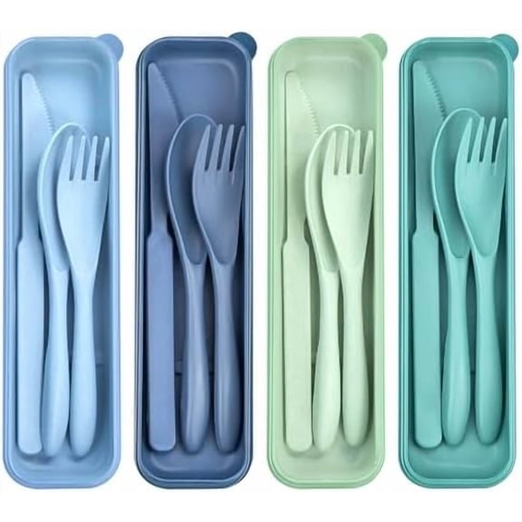 4 Sets Reusable Utensils Set with Case, Travel Utensils with Case, Reusable Utensils for Lunch Box Accessories, Portable Knife Fork and Spoon Lunch Utensils Set for Travel Daily Use