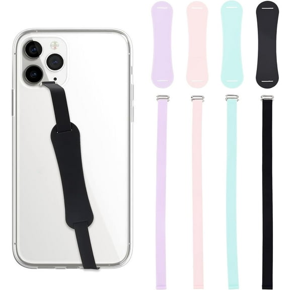 4 Sets Silicone Phone Finger Strap Universal Silicone Elastic Loop Phone Grip Reusable Hand Finger Holder Phone Grip Holder